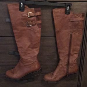 Brown Steve Madden Buckle Knee High Boots